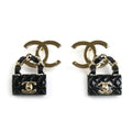 Chanel Leather CC Logo Bag Motif Earrings