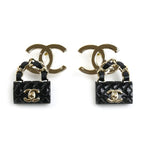Chanel Leather CC Logo Bag Motif Earrings