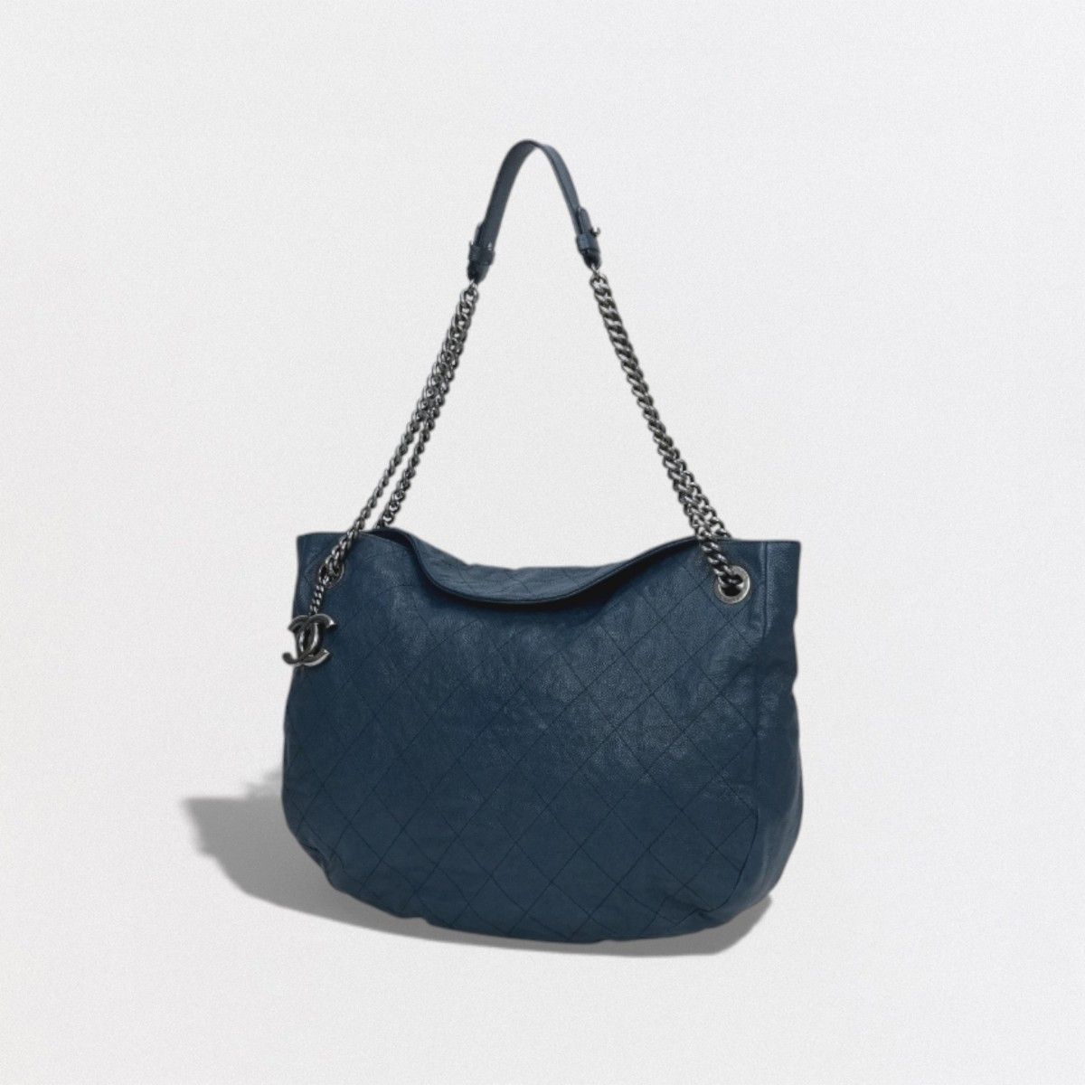 Chanel Wild Stitch Quilted Tote Caviar Leather Blue Gunmetal CC Logo Chain — view 2