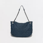 Chanel Wild Stitch Quilted Tote Caviar Leather Blue Gunmetal CC Logo Chain — view 3