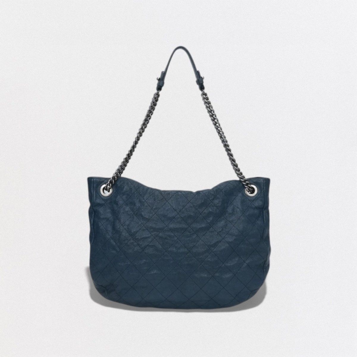 Chanel Wild Stitch Quilted Tote Caviar Leather Blue Gunmetal CC Logo Chain — view 3