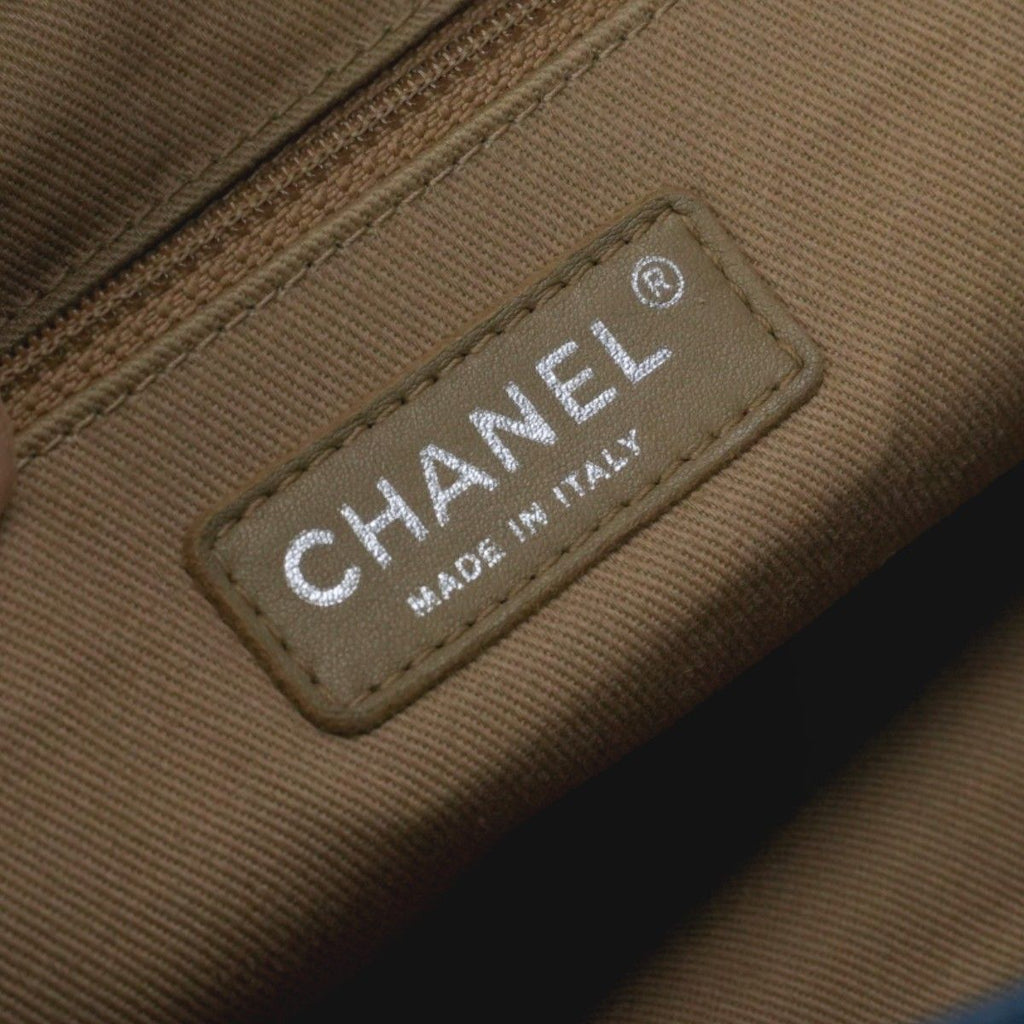Chanel Wild Stitch Quilted Tote Caviar Leather Blue Gunmetal CC Logo Chain — view 8