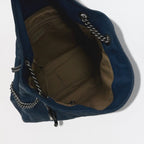 Chanel Wild Stitch Quilted Tote Caviar Leather Blue Gunmetal CC Logo Chain — view 9
