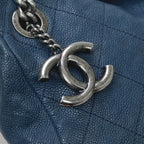 Chanel Wild Stitch Quilted Tote Caviar Leather Blue Gunmetal CC Logo Chain — view 7