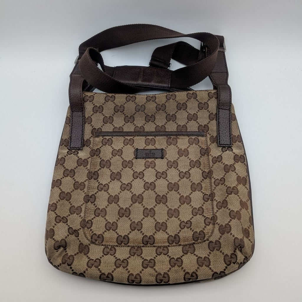 Gucci GG Canvas Shoulder Bag Crossbody Cross Brown