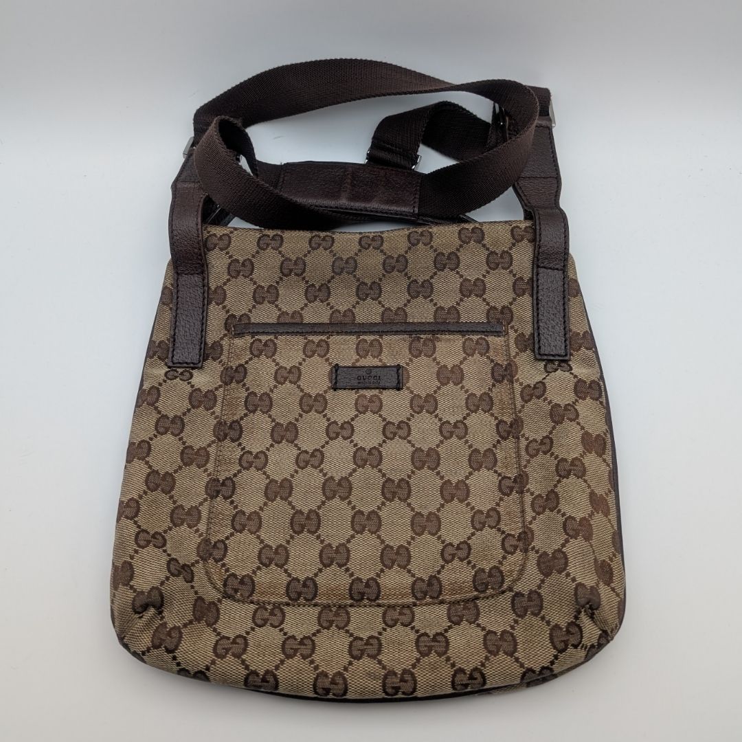 Gucci GG Canvas Shoulder Bag Crossbody Cross Brown