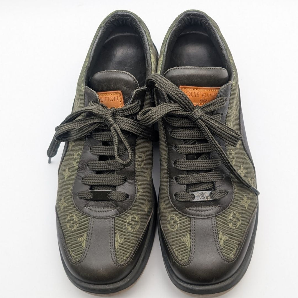 Louis Vuitton Sneakers Monogram Mini Canvas Leather Khaki Logo Shoes — view 5