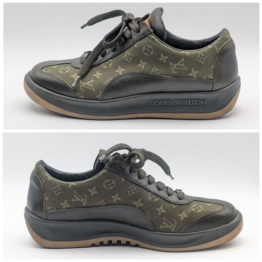 Louis Vuitton Sneakers Monogram Mini Canvas Leather Khaki Logo Shoes — view 2