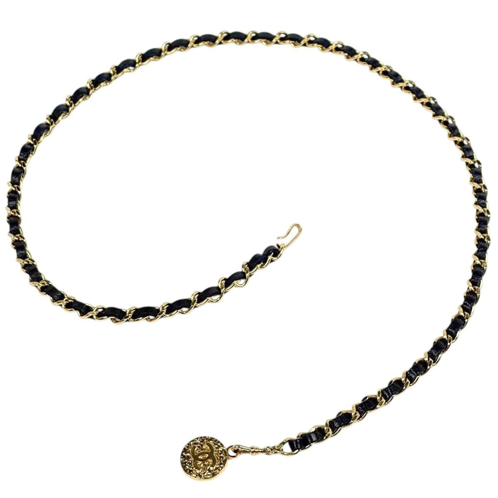 Chanel CC Logo Chain Belt Leather Gold Black