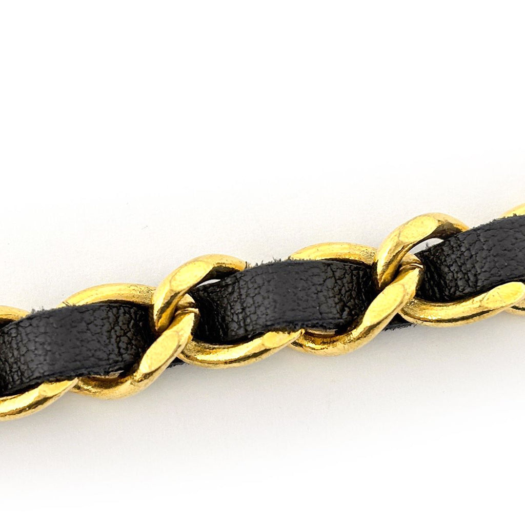 Chanel CC Logo Chain Belt Leather Gold Black — view 4