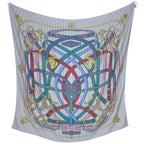 Hermes Carre 140 Cavalcadour Geant Shawl Cashmere Silk Blue Multicolor Scarf