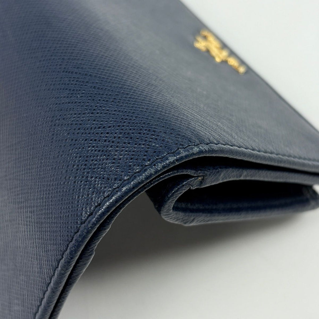 Prada Logo Bifold Wallet L-shaped Zipper Saffiano Leather Navy — view 3