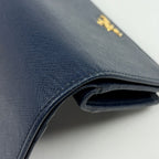 Prada Logo Bifold Wallet L-shaped Zipper Saffiano Leather Navy — view 3