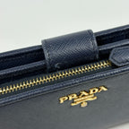 Prada Logo Bifold Wallet L-shaped Zipper Saffiano Leather Navy — view 4