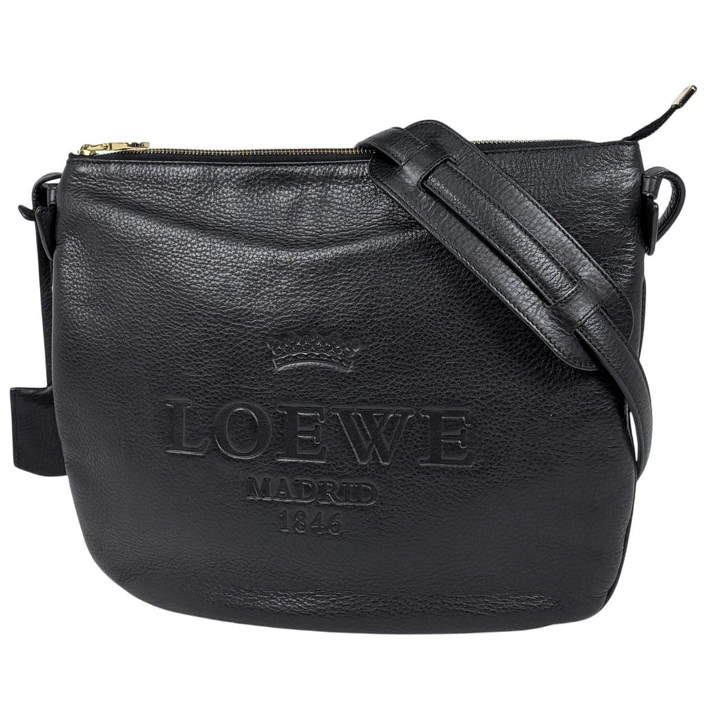 Loewe Logo Shoulder Bag Leather Black