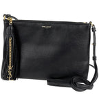 Saint Laurent Logo Shoulder Bag Fringe Leather Black