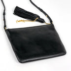 Saint Laurent Logo Shoulder Bag Fringe Leather Black — view 2