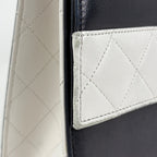 Chanel Logo Chain Shoulder Bag Quilted Leather Navy White — view 4