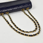 Chanel Logo Chain Shoulder Bag Quilted Leather Navy White — view 7