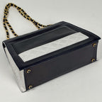 Chanel Logo Chain Shoulder Bag Quilted Leather Navy White — view 2