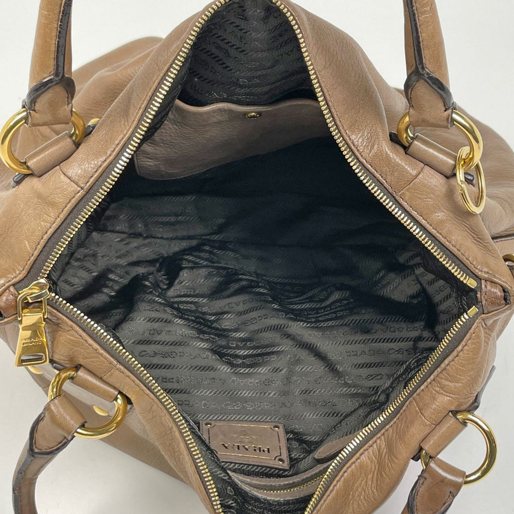 Prada Logo Handbag 2-Way Leather Brown — view 9