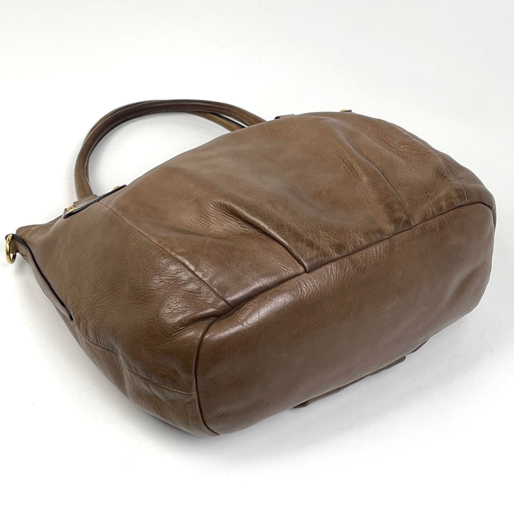 Prada Logo Handbag 2-Way Leather Brown — view 2
