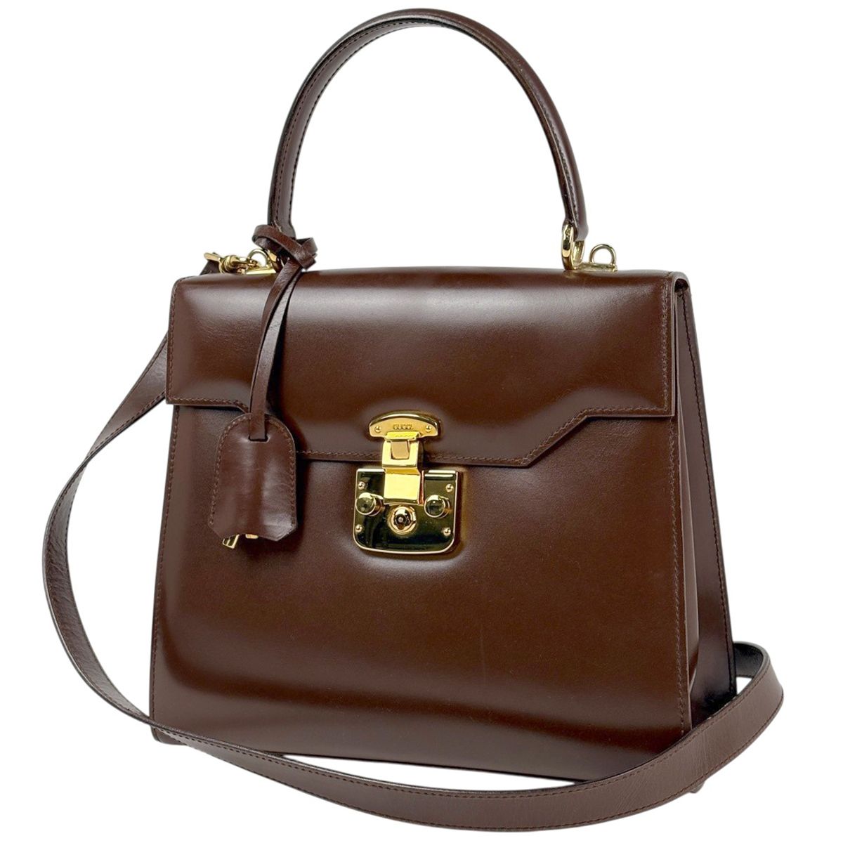 Gucci Ladylock Handbag 2-Way Leather Brown