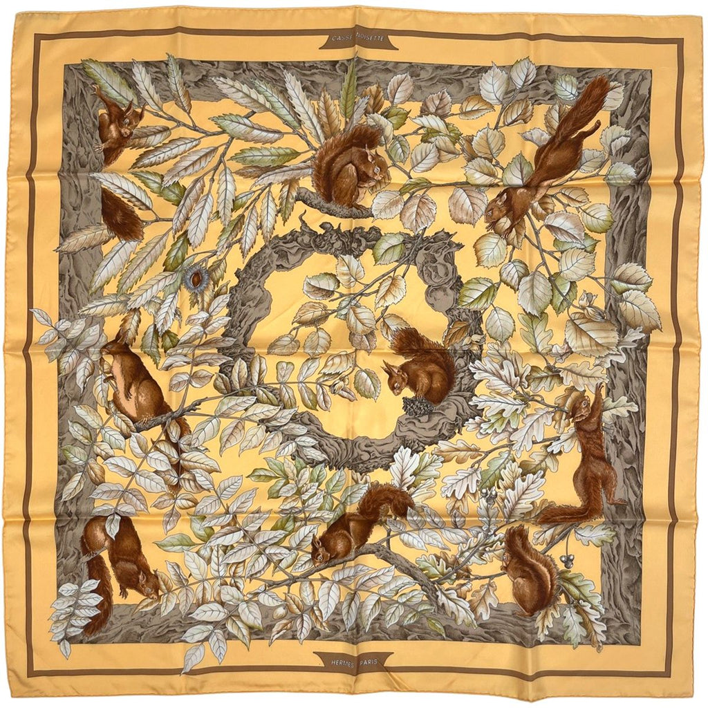 Hermes Carre 90 Casse Noisette Nutcracker Scarf Silk Yellow Multicolor