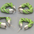 Bottega Veneta Twist Triangle Hoop Earrings Both Ears Leather Light Green Color — view 5