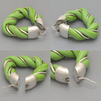 Bottega Veneta Twist Triangle Hoop Earrings Both Ears Leather Light Green Color — view 6
