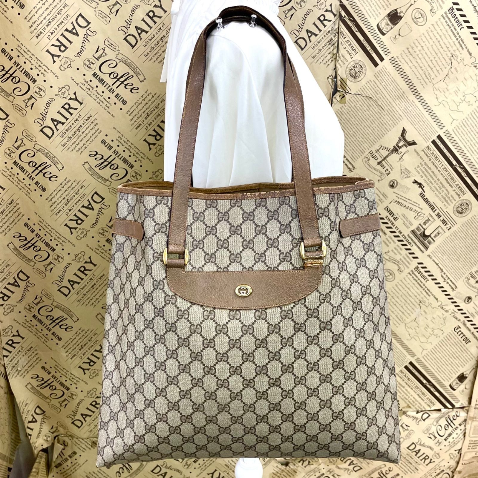 Gucci Vintage Tote Height GG Canvas Document Travel Business