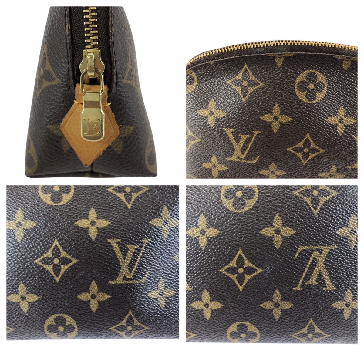 Louis Vuitton Monogram Pochette Cosmetic PM Brown Gold Makeup Pouch Case — view 6