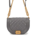 Chanel Chain Shoulder Bag Quilted CC Logo Boy Small Caviar Leather 2-Way