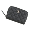 Chanel Coin Case Quilted Turnlock Motif CC Logo Caviar Leather Wallet Black