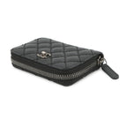 Chanel Coin Case Quilted Turnlock Motif CC Logo Caviar Leather Wallet Black — view 2