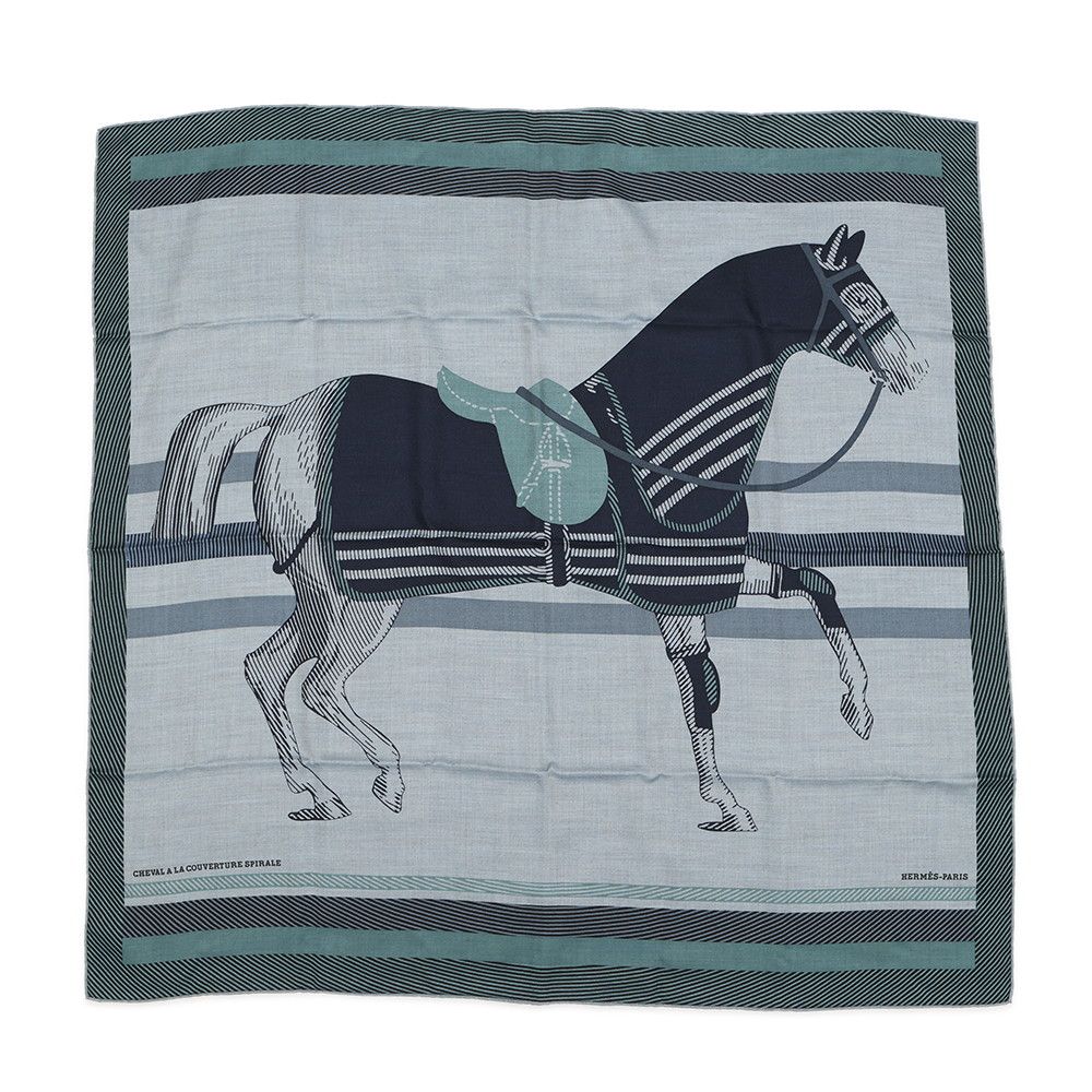 Hermes Scarf Carre 100 Horsewear Spiral Cheval a la Couverture Cashmere Silk