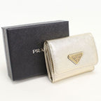 Prada Saffiano Triangle Trifold Wallet Leather
