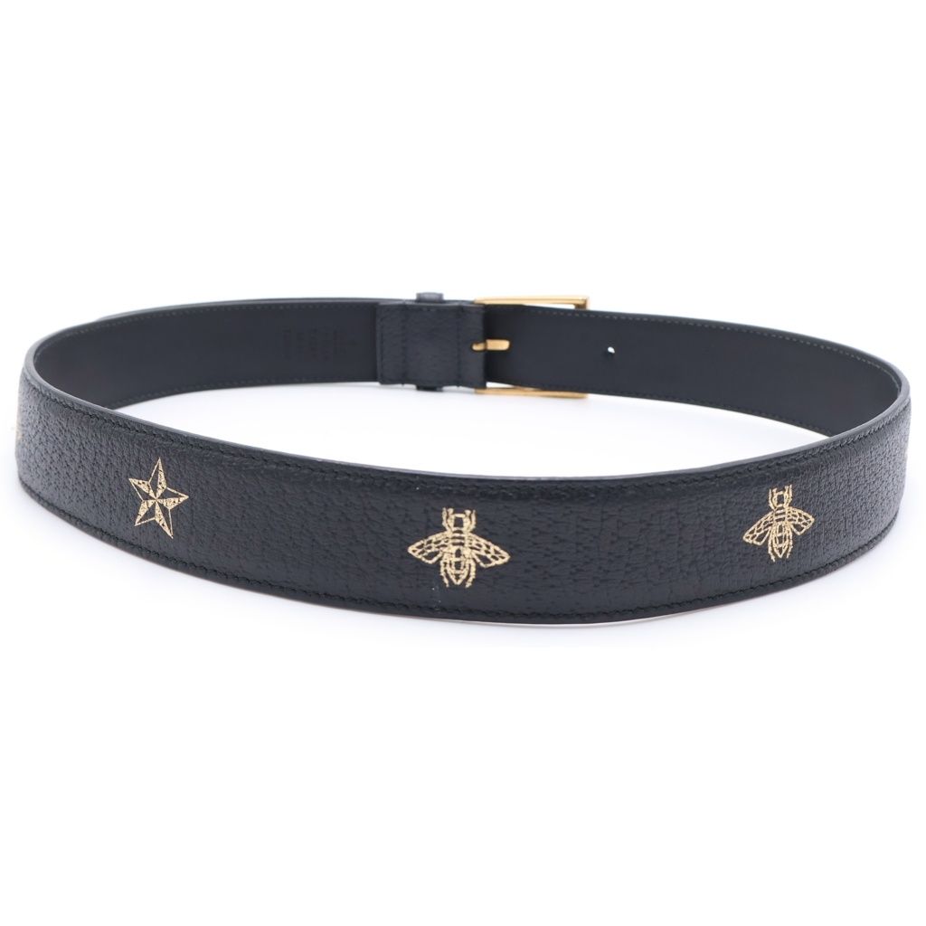 Gucci Bee Star Leather Belt Gold Black — view 2