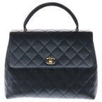 Chanel Quilted Top Handle 30 Handbag Black Caviar Leather Gold