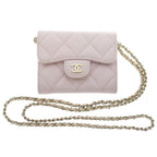 Chanel Mini Chain Wallet Shoulder Baby Pink Caviar Leather Gold