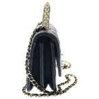 Chanel Quilted Coco Handle Chain Wallet Pearl Mini Shoulder Bag Black Lambskin — view 3