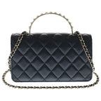 Chanel Quilted Coco Handle Chain Wallet Pearl Mini Shoulder Bag Black Lambskin — view 2