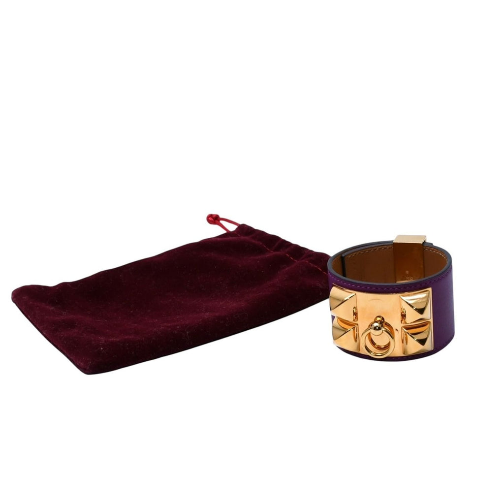 Hermes Bracelet Collier de Chien Veau Swift Studs Purple Gold