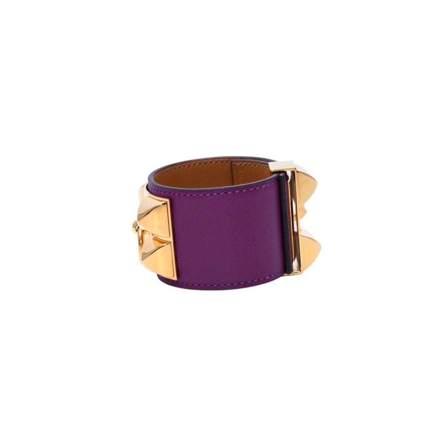 Hermes Bracelet Collier de Chien Veau Swift Studs Purple Gold — view 4