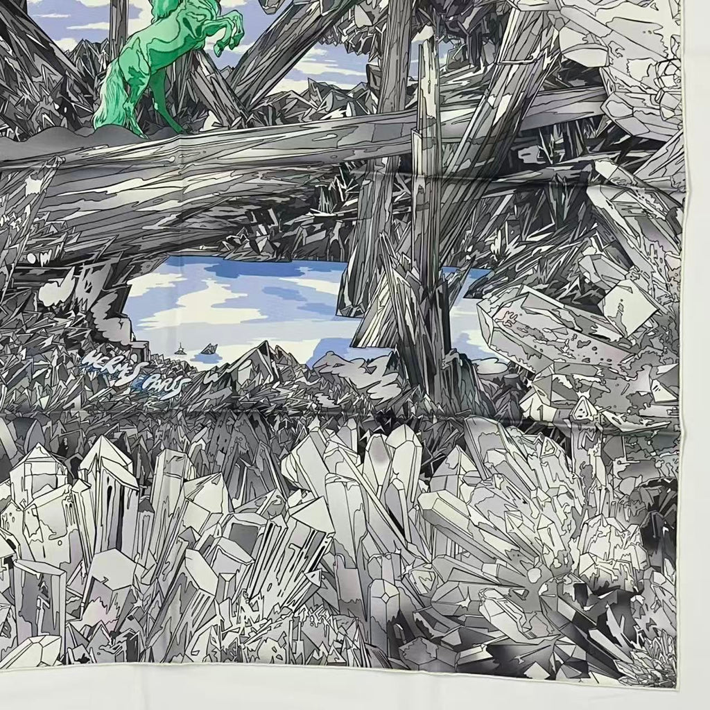 Hermes Scarf Silk Carre 90 la Vallee de Cristal Gray — view 5