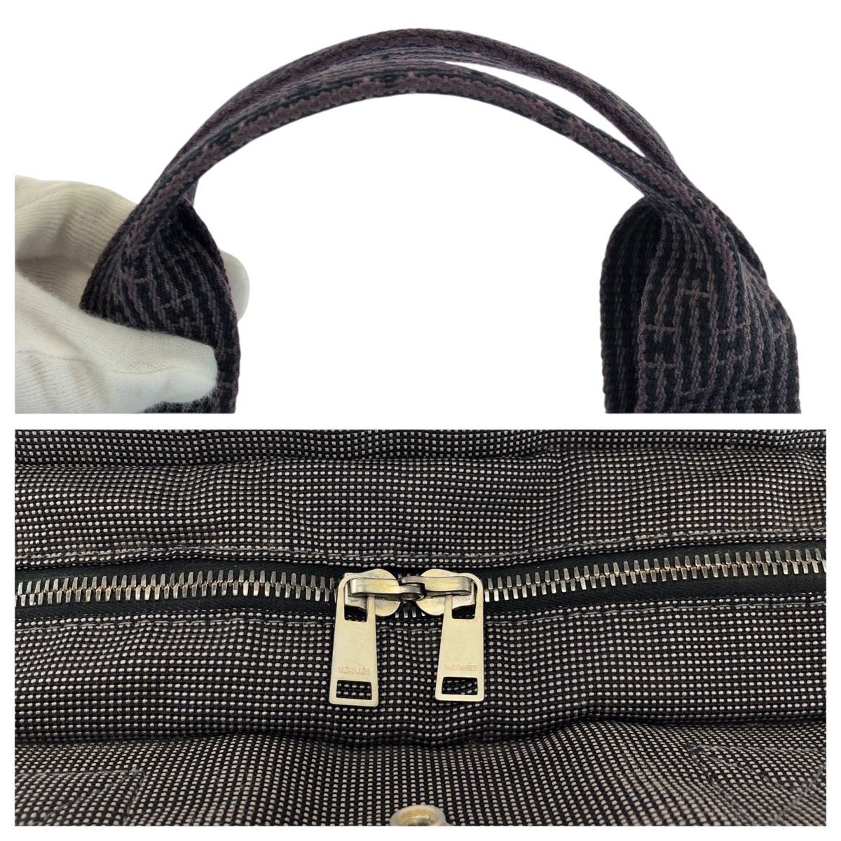 Hermes Her Line MM Gray Silver Polyamide Polyester Tote — view 5
