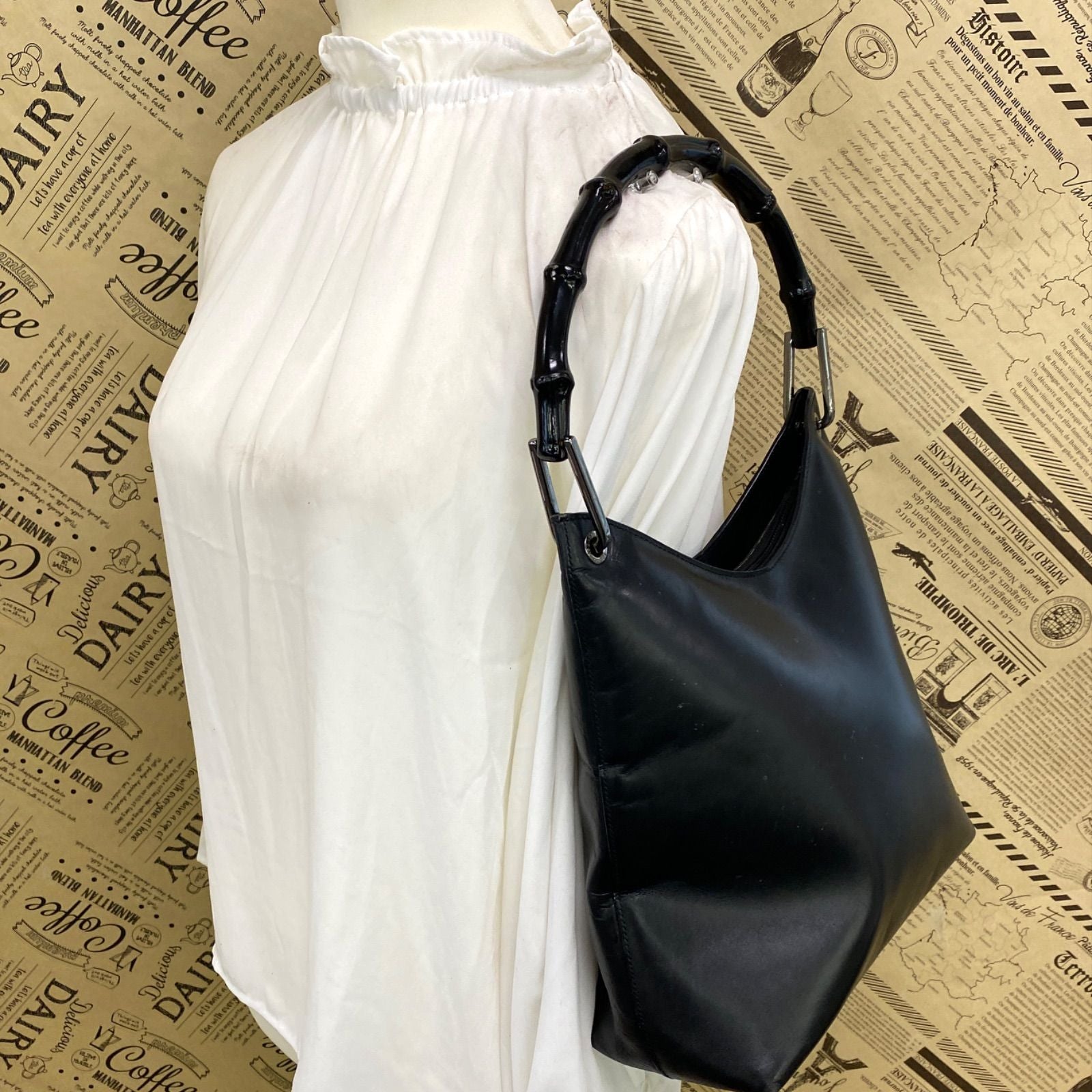 Gucci Handbag Bamboo Leather Black Business GG — view 3