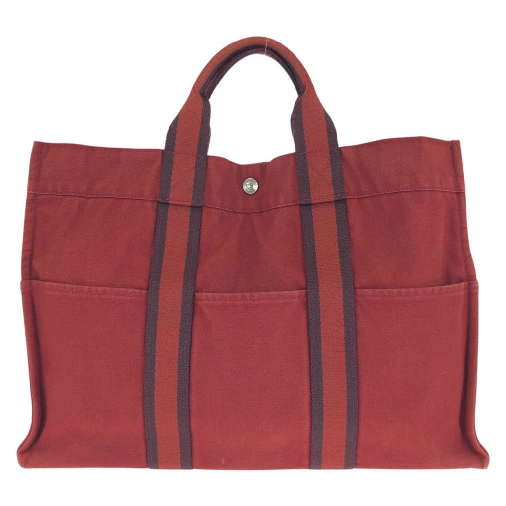 Hermes Fourre Tout MM Red Silver Canvas Tote