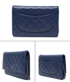 Chanel Chain Wallet Shoulder Bag Silver Quilted Lambskin — view 2