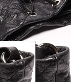 Chanel Leather Shoulder Bag Drawstring Quilted Silver on the Road — view 8